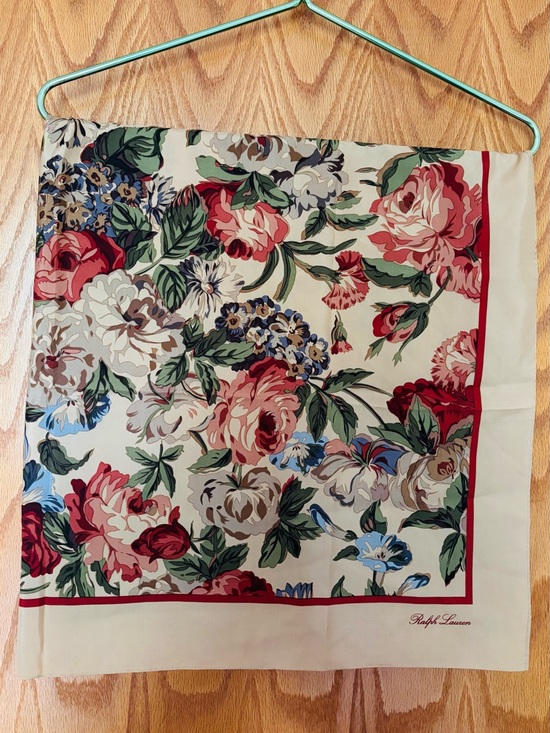 Ralph Lauren Accessories - VTG 1980’s Ralph Lauren Polo Golden Morning Glory Rose 100% Silk Scarf 35"